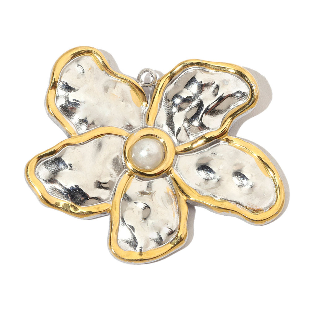 6pcs/pack French Natural Stone Heart Flower Stainless Steel Diy Charms Women Pearl Coral Earrings Pendant Clover Jewelry
