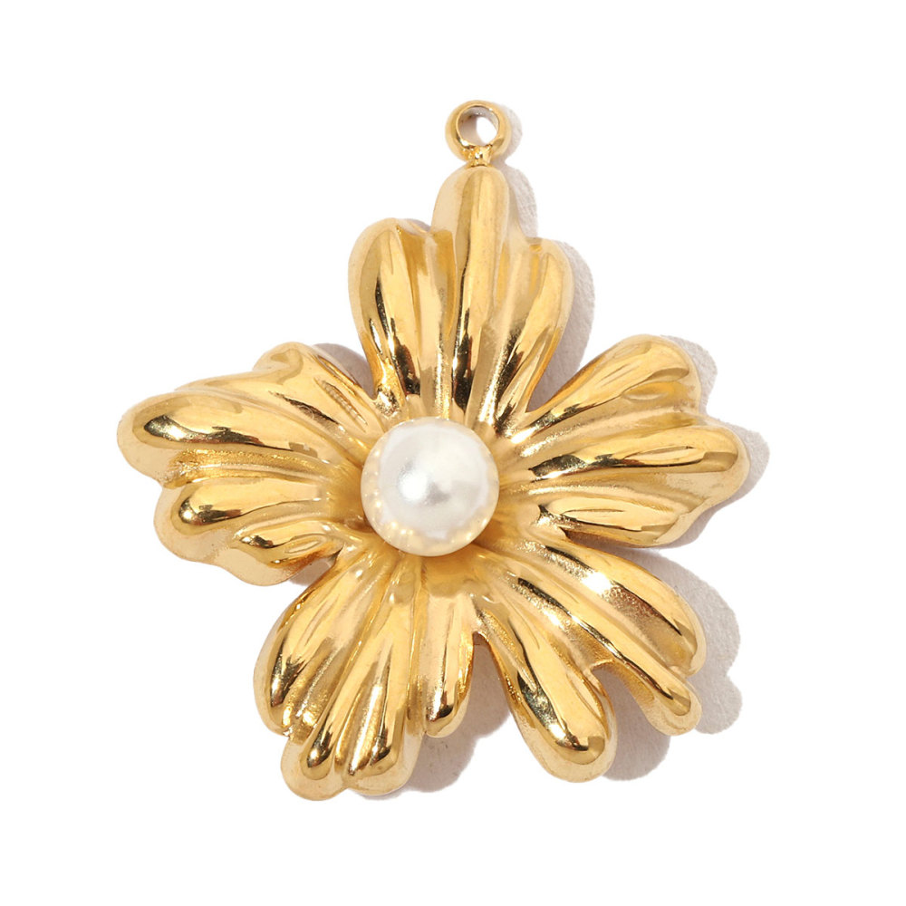 6pcs/pack French Natural Stone Heart Flower Stainless Steel Diy Charms Women Pearl Coral Earrings Pendant Clover Jewelry