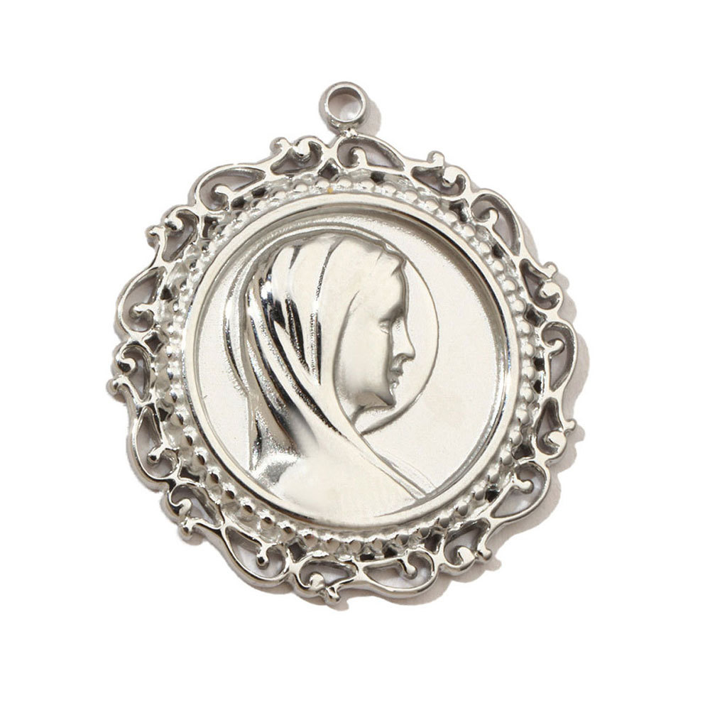 6pcs/pack French Eye Flower Stainless Steel Diy Bracelet Charms Women Virgin Mary Necklace Pendant Religious Tag Jewelry