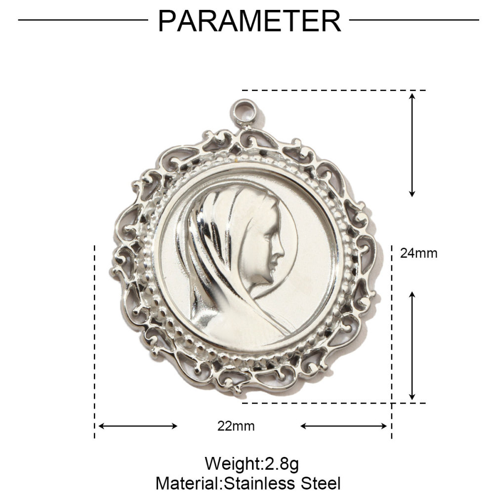 6pcs/pack French Eye Flower Stainless Steel Diy Bracelet Charms Women Virgin Mary Necklace Pendant Religious Tag Jewelry