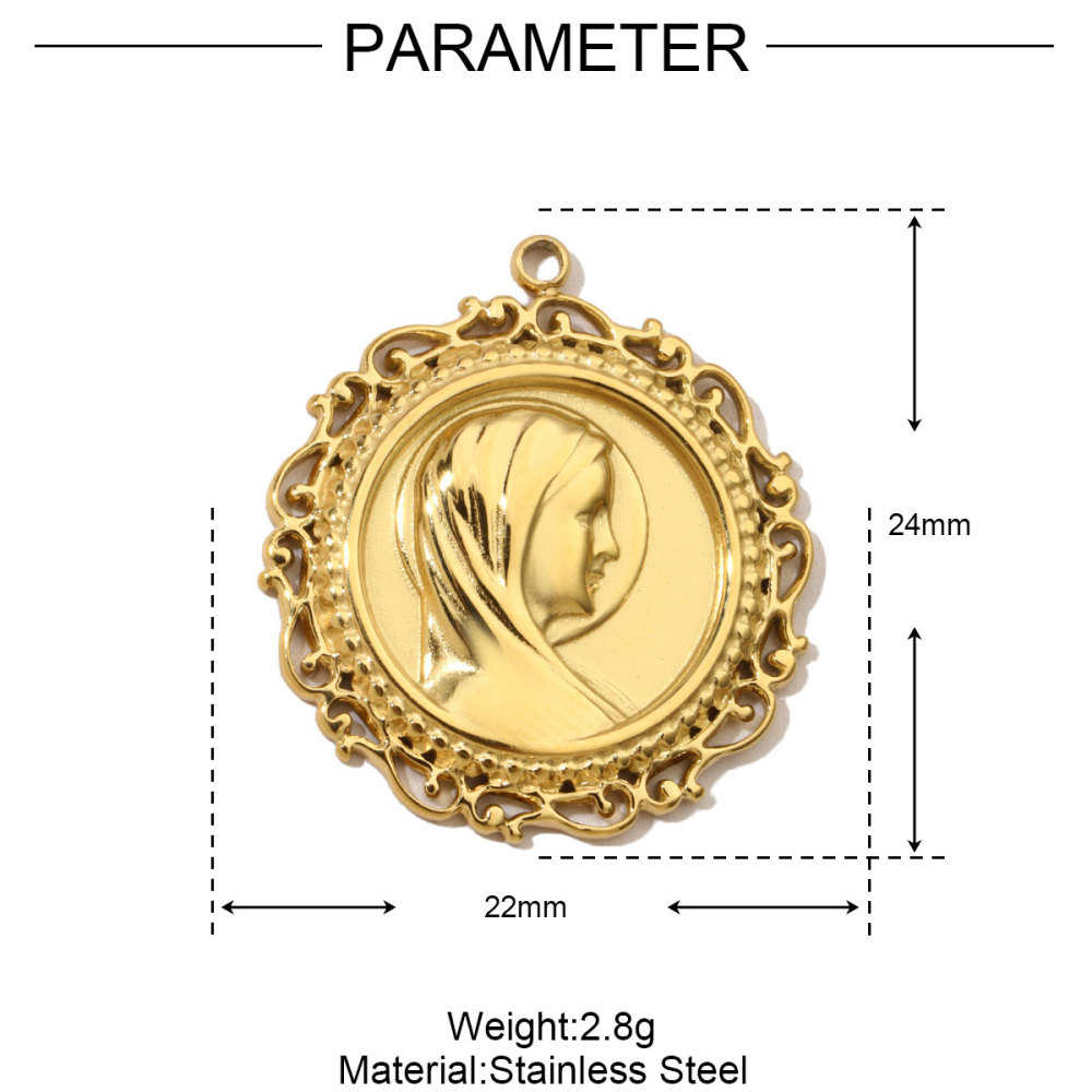6pcs/pack French Eye Flower Stainless Steel Diy Bracelet Charms Women Virgin Mary Necklace Pendant Religious Tag Jewelry