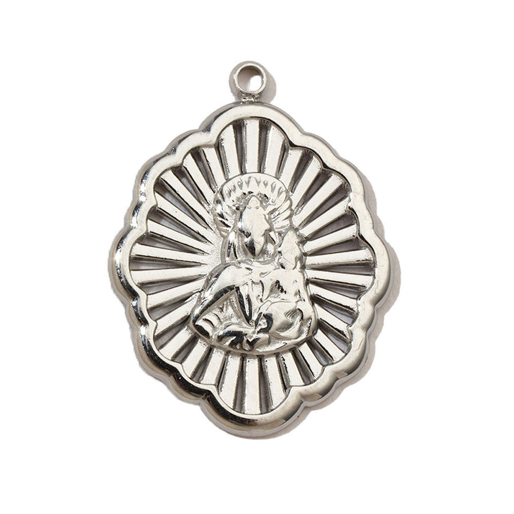 6pcs/pack French Eye Flower Stainless Steel Diy Bracelet Charms Women Virgin Mary Necklace Pendant Religious Tag Jewelry