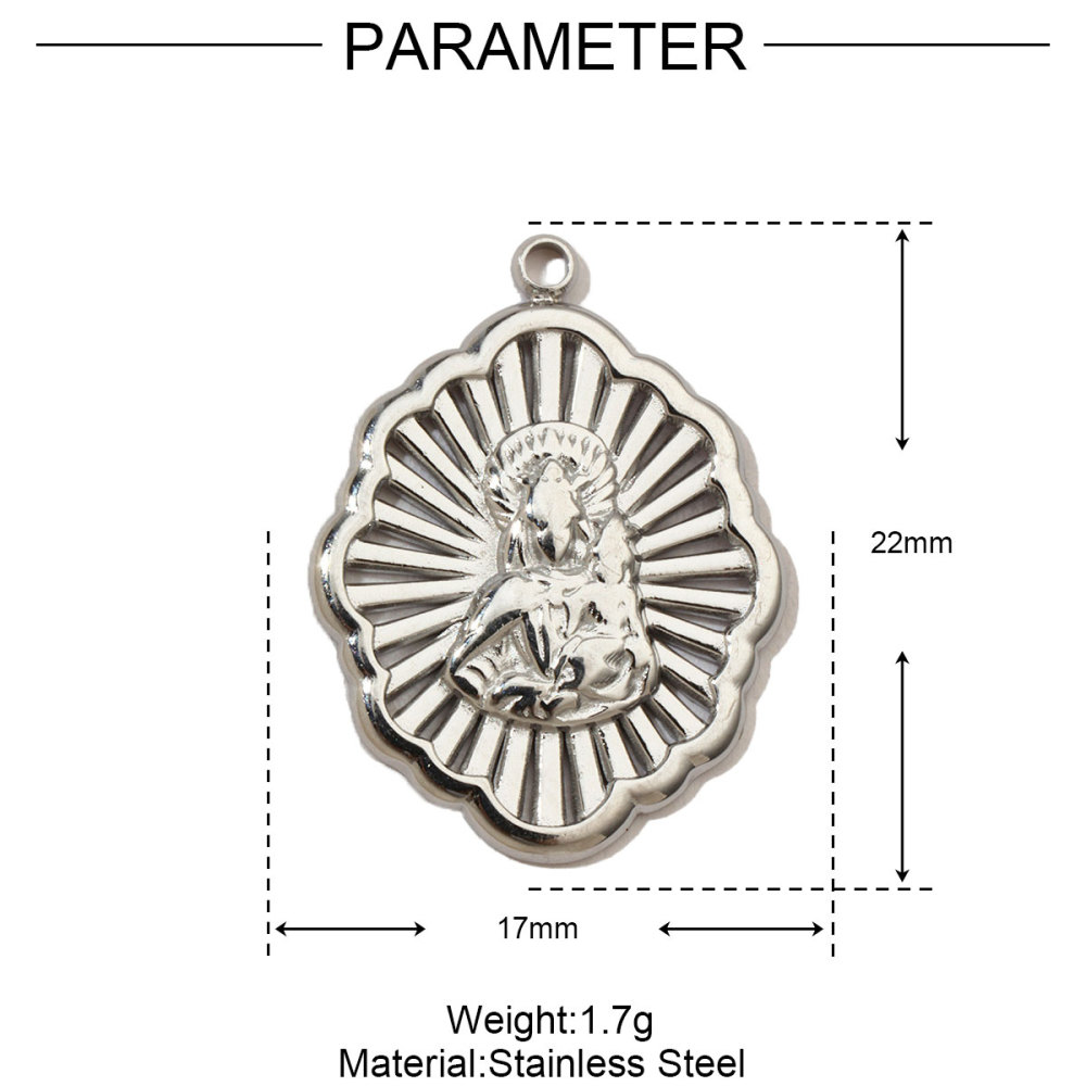 6pcs/pack French Eye Flower Stainless Steel Diy Bracelet Charms Women Virgin Mary Necklace Pendant Religious Tag Jewelry