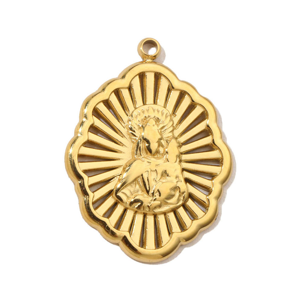 6pcs/pack French Eye Flower Stainless Steel Diy Bracelet Charms Women Virgin Mary Necklace Pendant Religious Tag Jewelry