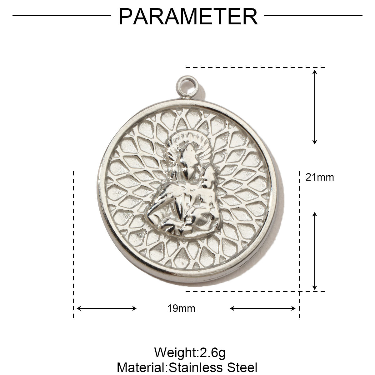 6pcs/pack French Eye Flower Stainless Steel Diy Bracelet Charms Women Virgin Mary Necklace Pendant Religious Tag Jewelry