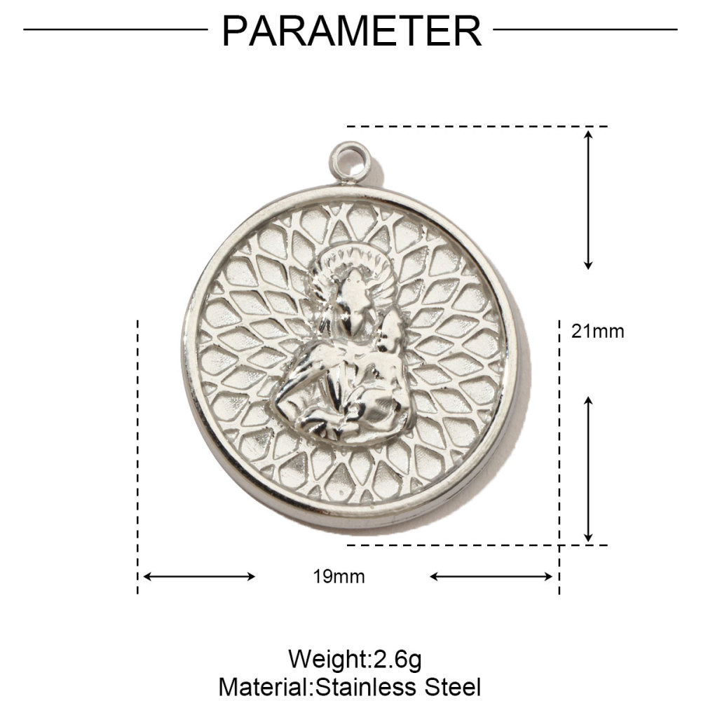 6pcs/pack French Eye Flower Stainless Steel Diy Bracelet Charms Women Virgin Mary Necklace Pendant Religious Tag Jewelry