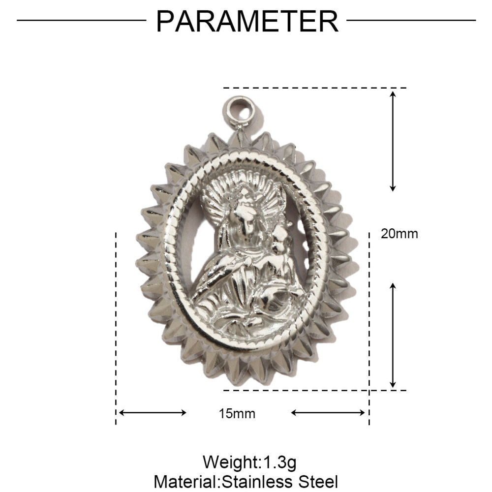 6pcs/pack French Eye Flower Stainless Steel Diy Bracelet Charms Women Virgin Mary Necklace Pendant Religious Tag Jewelry