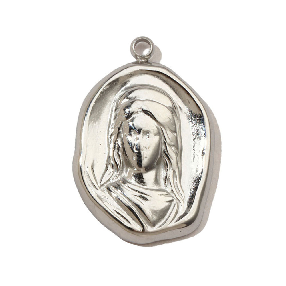 6pcs/pack French Eye Flower Stainless Steel Diy Bracelet Charms Women Virgin Mary Necklace Pendant Religious Tag Jewelry