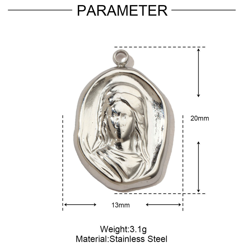 6pcs/pack French Eye Flower Stainless Steel Diy Bracelet Charms Women Virgin Mary Necklace Pendant Religious Tag Jewelry