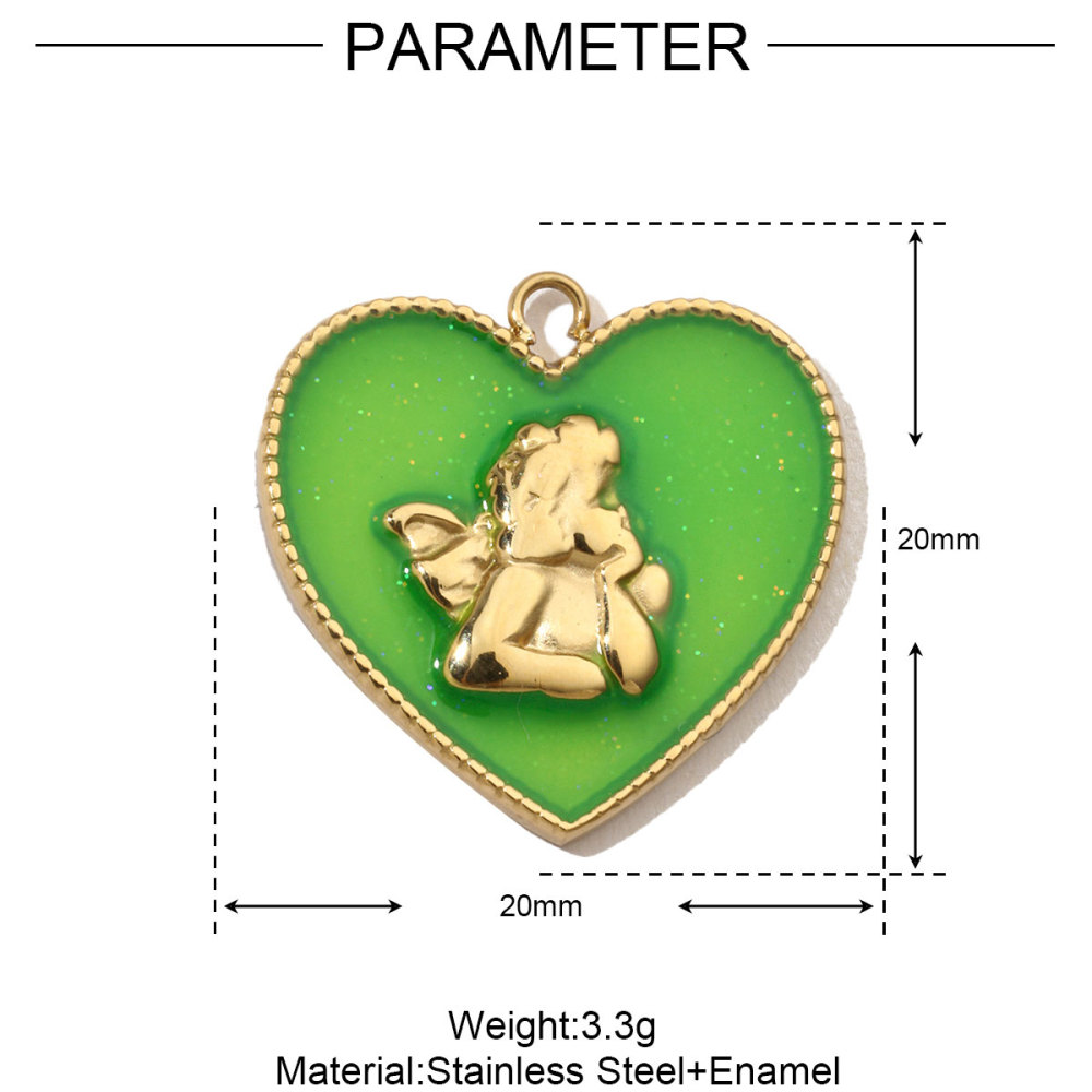 6pcs/pack French Retro Heart Moon Stainless Steel Necklace Pendant Women Enamel Angel Bracelet Diy Charms Wholesale Love Jewelry