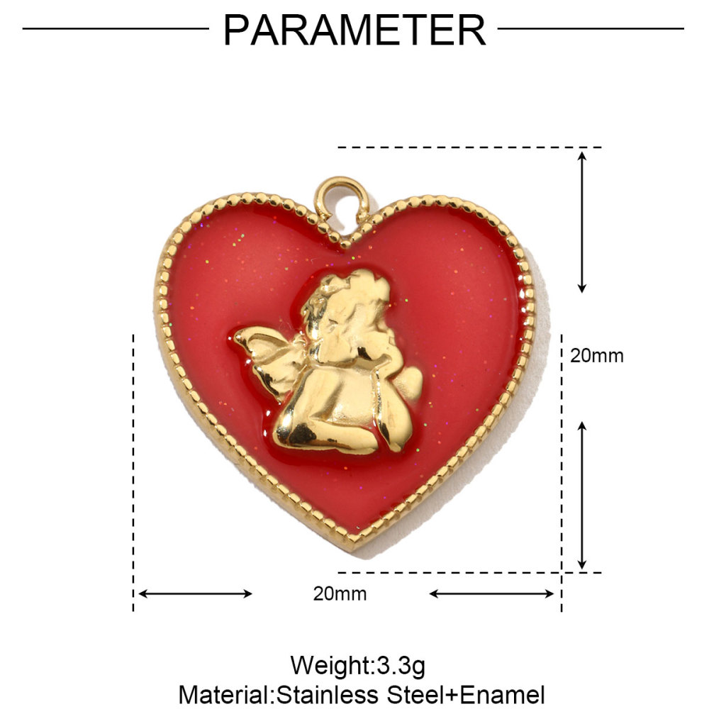 6pcs/pack French Retro Heart Moon Stainless Steel Necklace Pendant Women Enamel Angel Bracelet Diy Charms Wholesale Love Jewelry