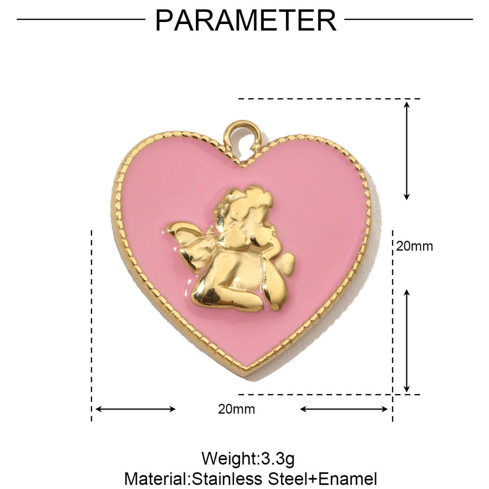 6pcs/pack French Retro Heart Moon Stainless Steel Necklace Pendant Women Enamel Angel Bracelet Diy Charms Wholesale Love Jewelry