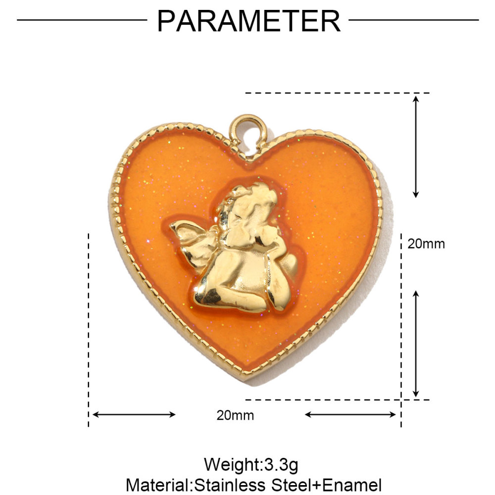 6pcs/pack French Retro Heart Moon Stainless Steel Necklace Pendant Women Enamel Angel Bracelet Diy Charms Wholesale Love Jewelry
