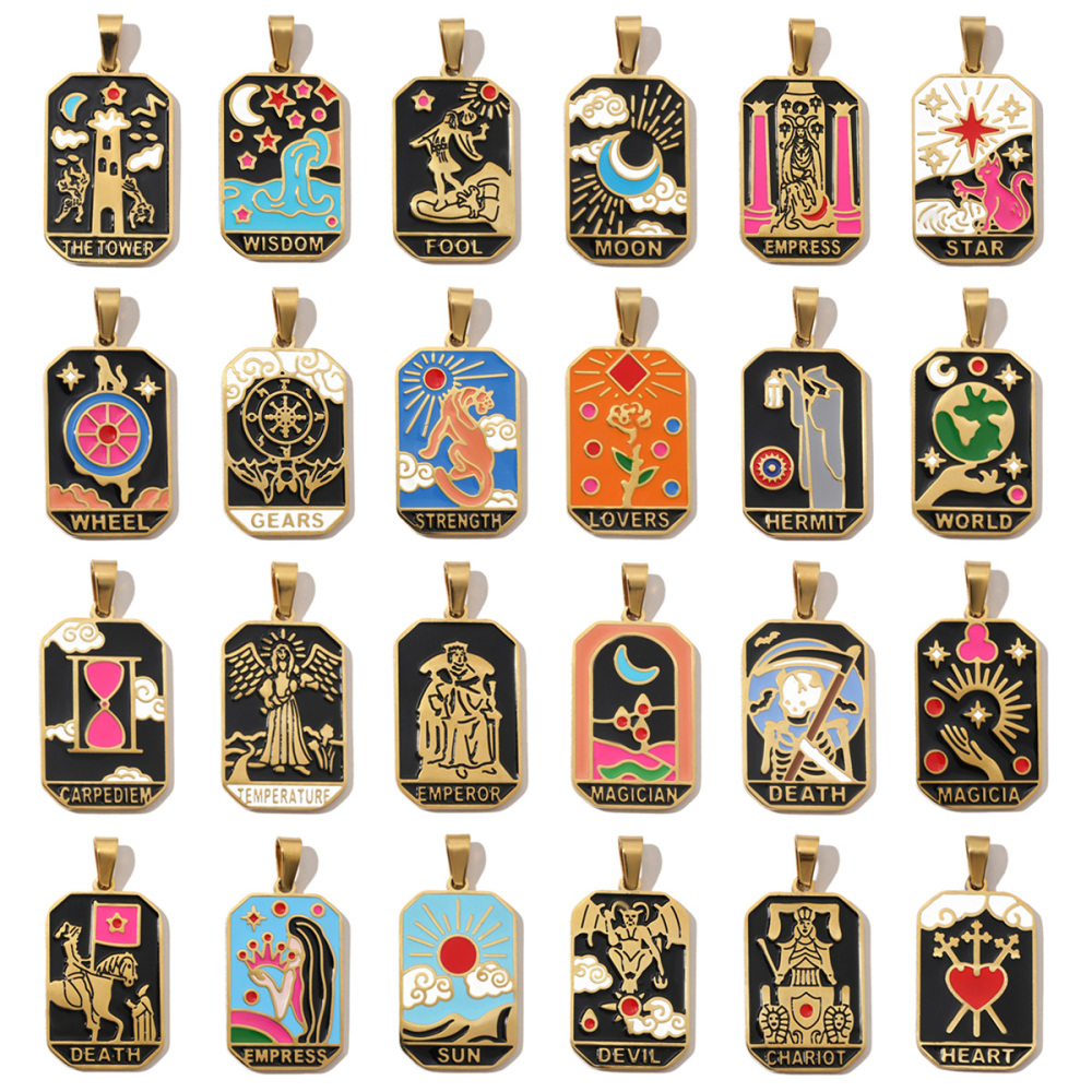 6pcs/pack French Retro 24 Tarot Card Stainless Steel DIY Pendant Enamel Empress Earring DIY Charm Wholesale Star Moon Jewelry