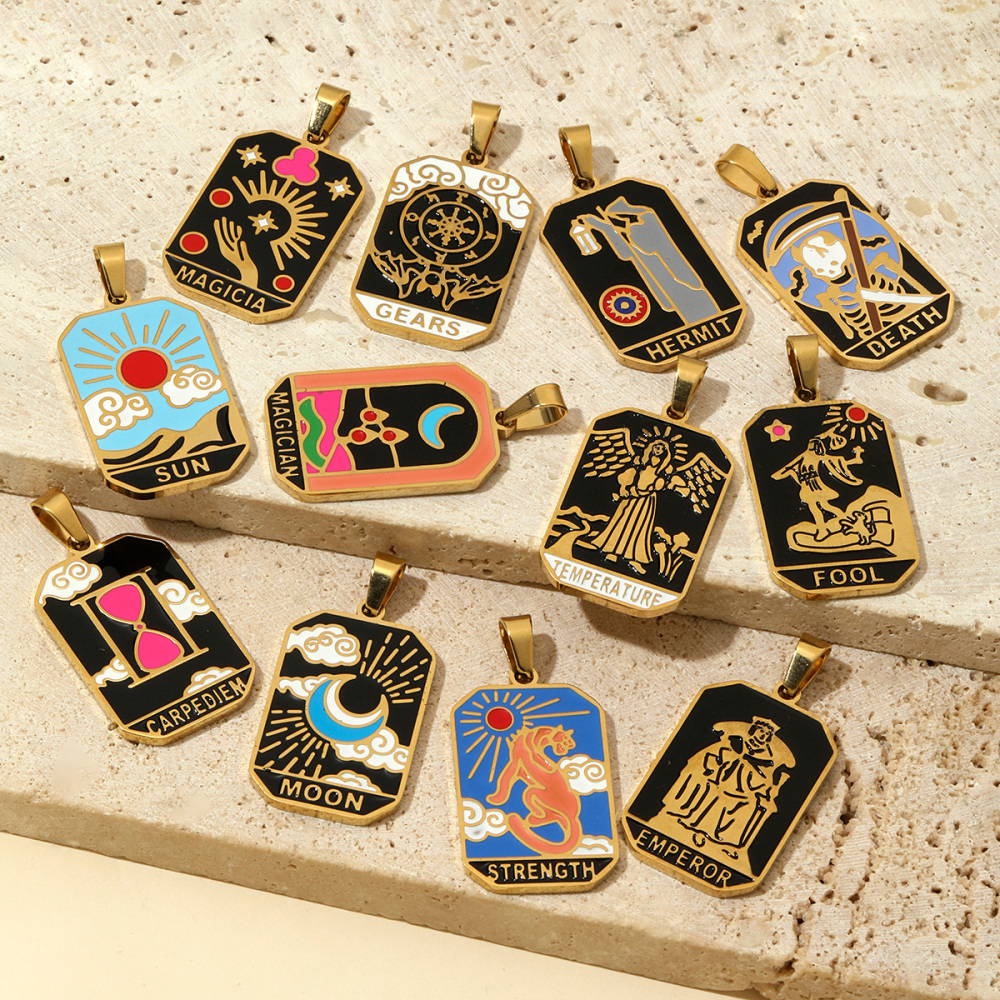 6pcs/pack French Retro 24 Tarot Card Stainless Steel DIY Pendant Enamel Empress Earring DIY Charm Wholesale Star Moon Jewelry