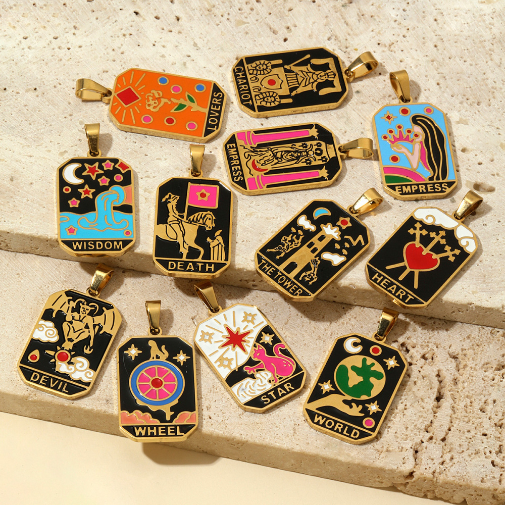 6pcs/pack French Retro 24 Tarot Card Stainless Steel DIY Pendant Enamel Empress Earring DIY Charm Wholesale Star Moon Jewelry