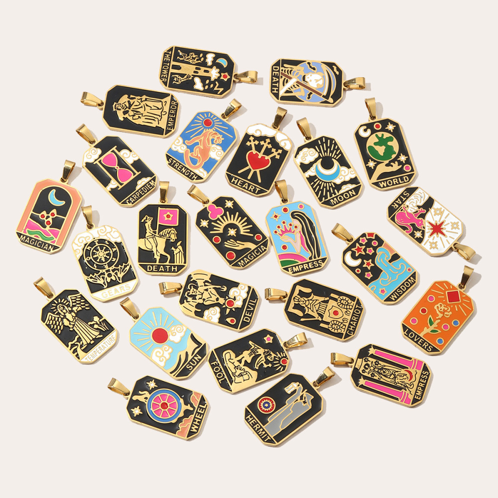 6pcs/pack French Retro 24 Tarot Card Stainless Steel DIY Pendant Enamel Empress Earring DIY Charm Wholesale Star Moon Jewelry