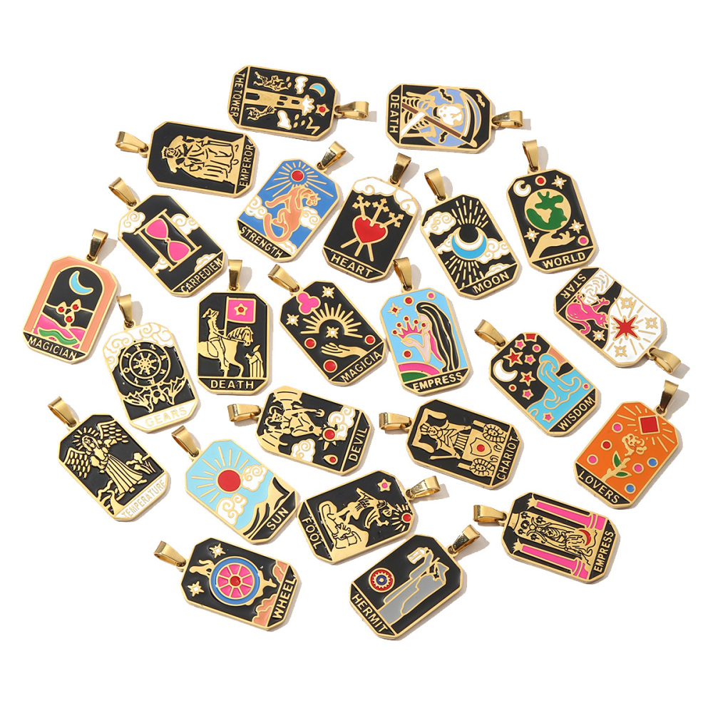 6pcs/pack French Retro 24 Tarot Card Stainless Steel DIY Pendant Enamel Empress Earring DIY Charm Wholesale Star Moon Jewelry