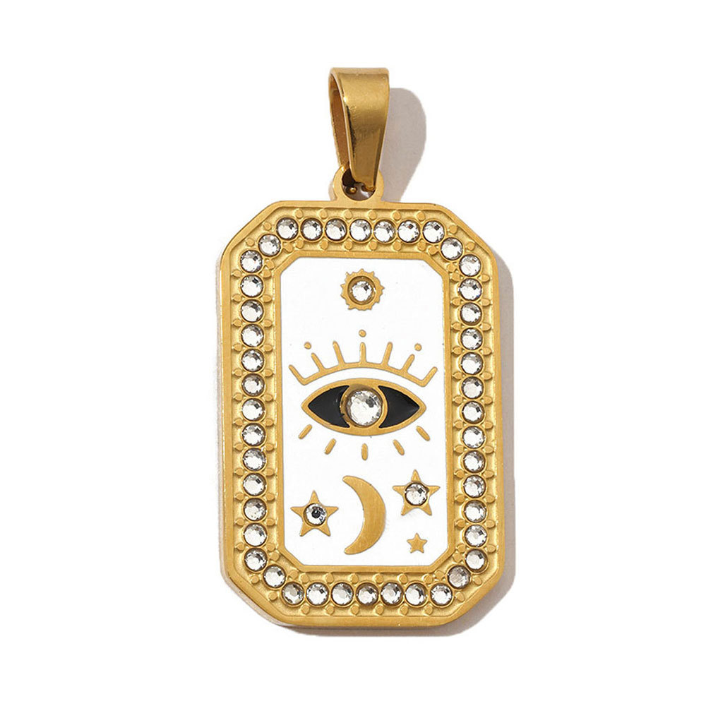 6pcs/pack French Stone Tarot Card Stainless Steel Necklace Pendant Women Enamel Sun Star Moon DIY Charms Eye Hand Jewelry