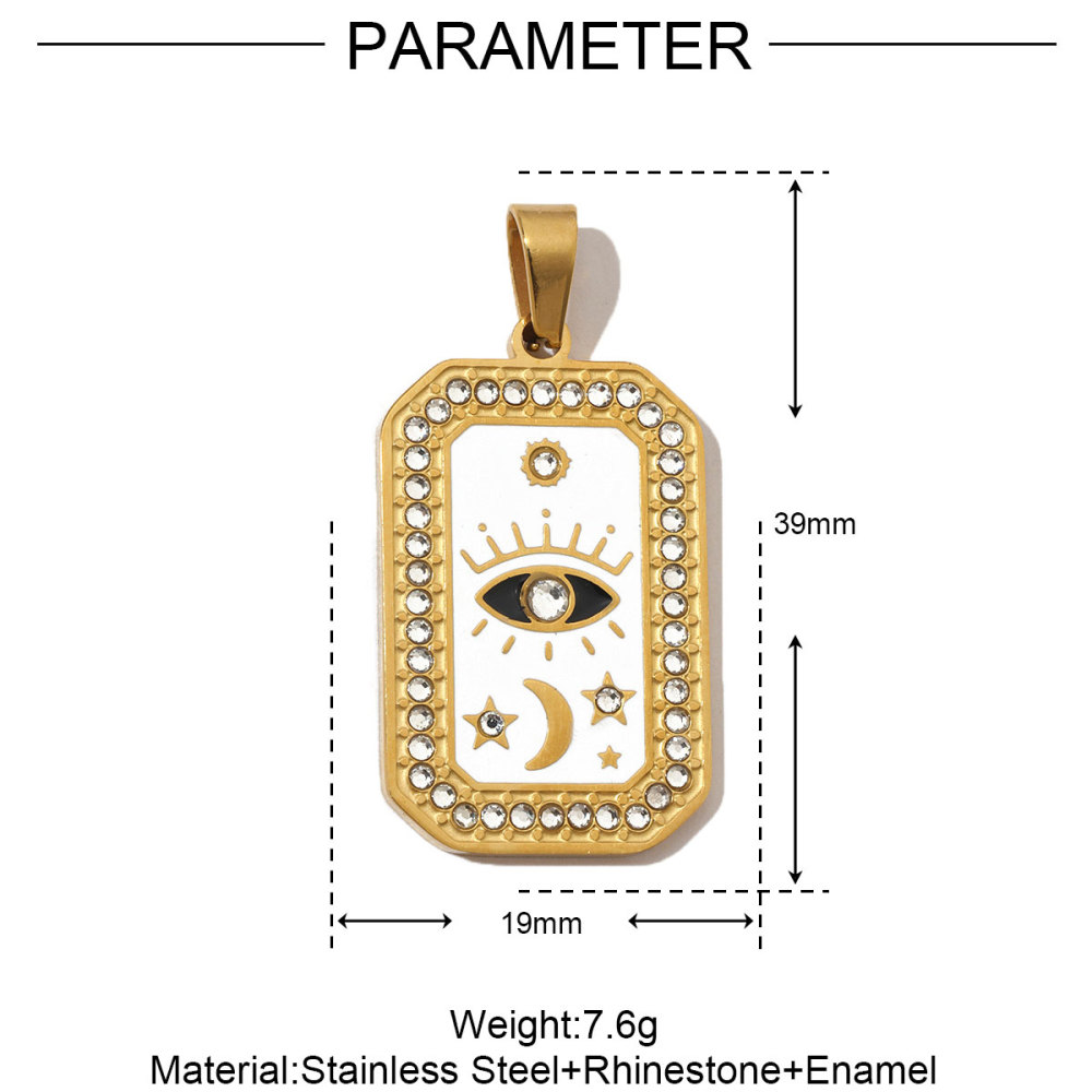 6pcs/pack French Stone Tarot Card Stainless Steel Necklace Pendant Women Enamel Sun Star Moon DIY Charms Eye Hand Jewelry