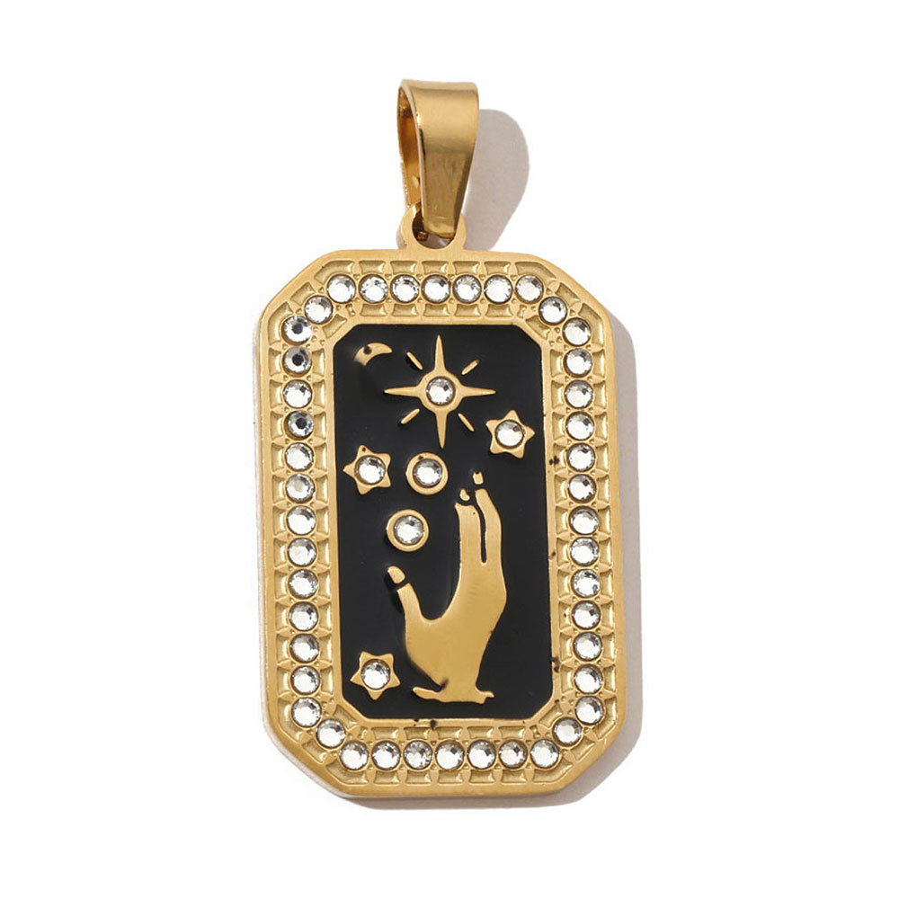 6pcs/pack French Stone Tarot Card Stainless Steel Necklace Pendant Women Enamel Sun Star Moon DIY Charms Eye Hand Jewelry