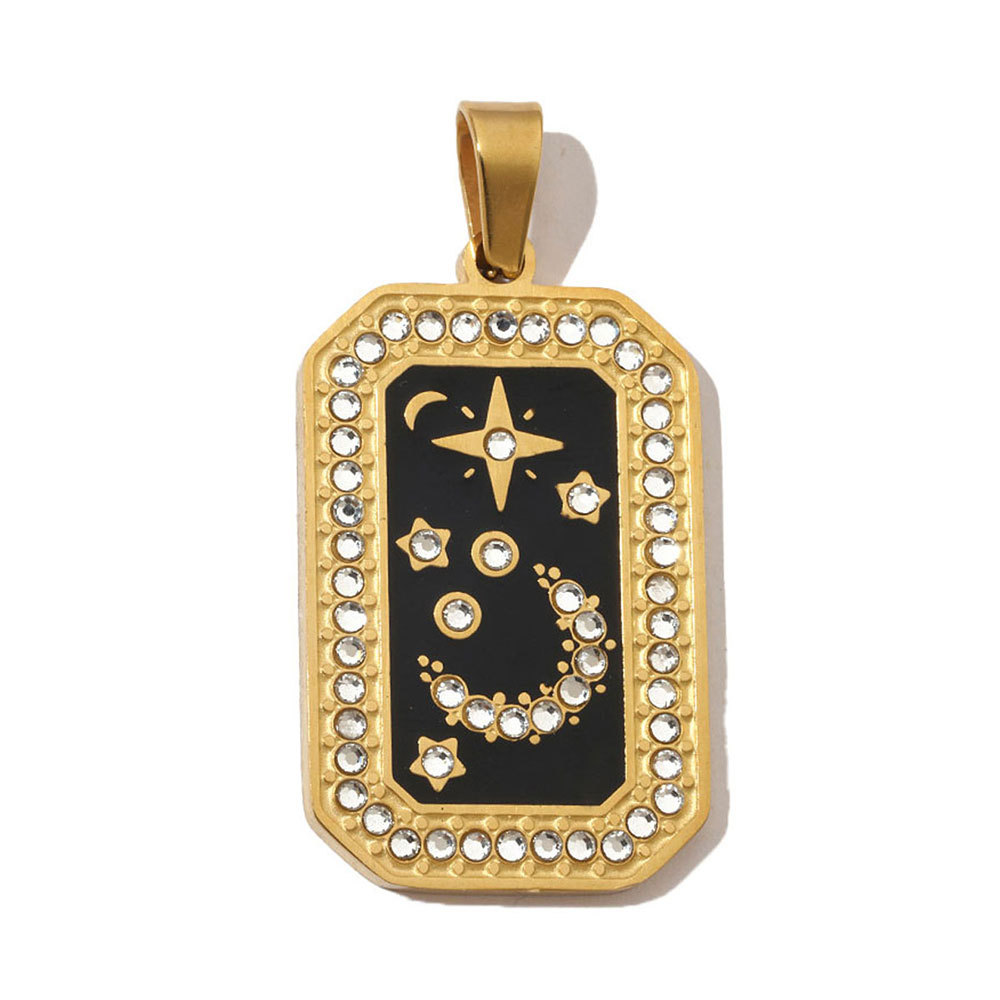 6pcs/pack French Stone Tarot Card Stainless Steel Necklace Pendant Women Enamel Sun Star Moon DIY Charms Eye Hand Jewelry