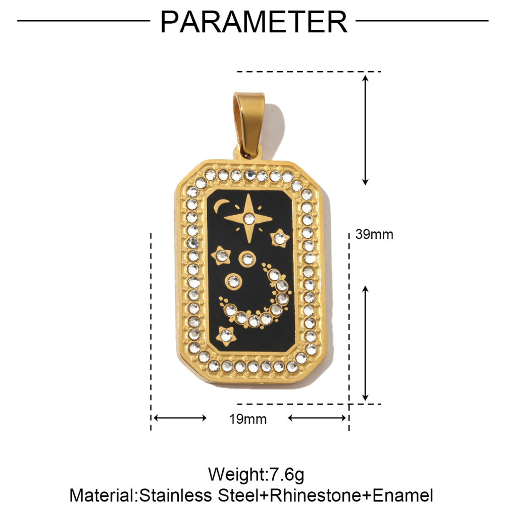 6pcs/pack French Stone Tarot Card Stainless Steel Necklace Pendant Women Enamel Sun Star Moon DIY Charms Eye Hand Jewelry