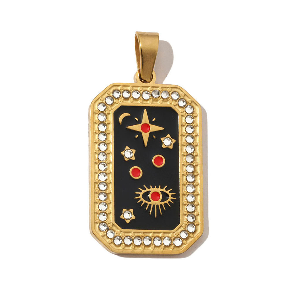 6pcs/pack French Stone Tarot Card Stainless Steel Necklace Pendant Women Enamel Sun Star Moon DIY Charms Eye Hand Jewelry