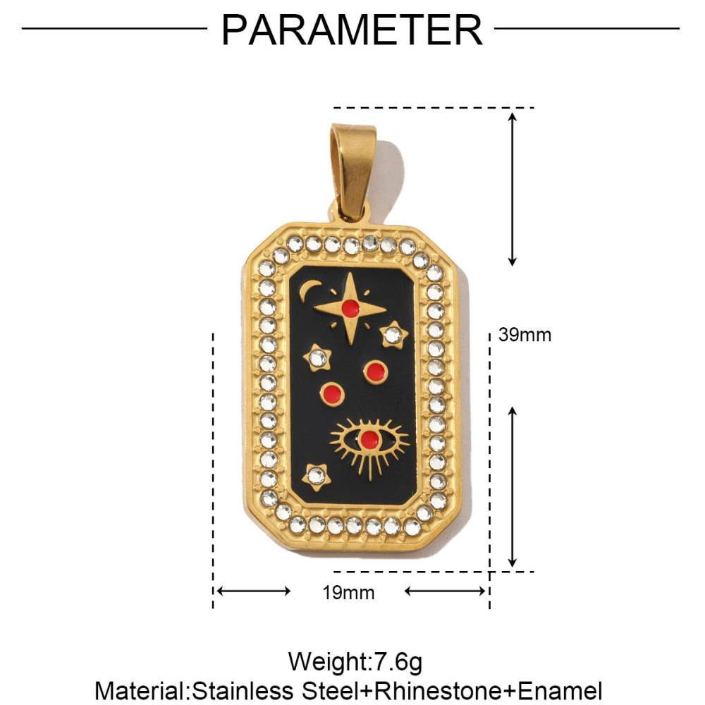 6pcs/pack French Stone Tarot Card Stainless Steel Necklace Pendant Women Enamel Sun Star Moon DIY Charms Eye Hand Jewelry