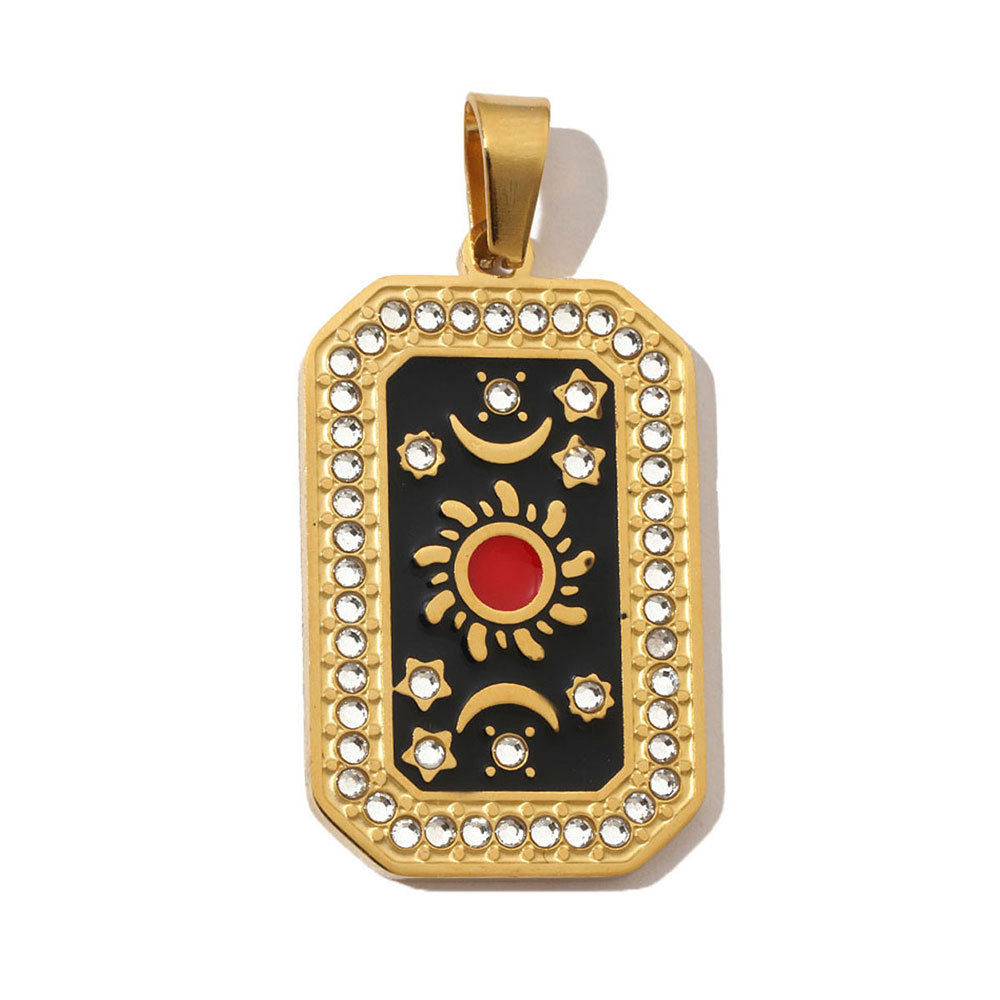 6pcs/pack French Stone Tarot Card Stainless Steel Necklace Pendant Women Enamel Sun Star Moon DIY Charms Eye Hand Jewelry