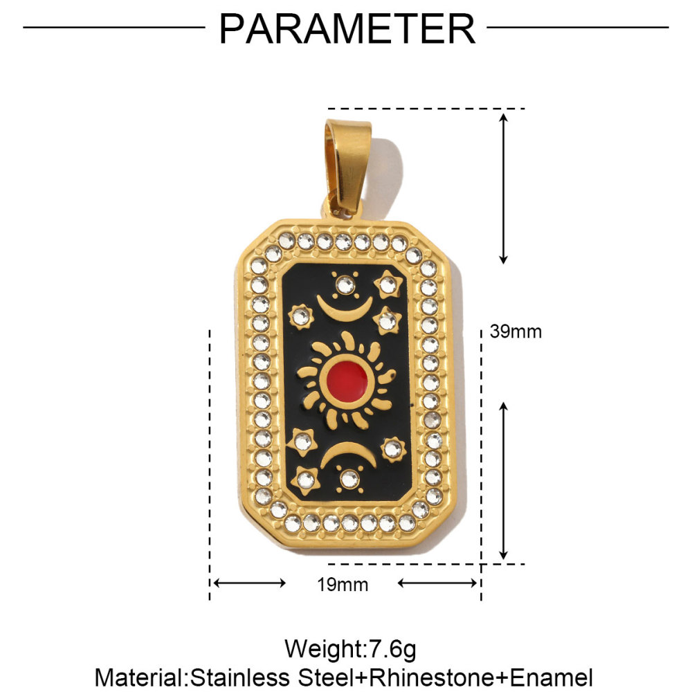 6pcs/pack French Stone Tarot Card Stainless Steel Necklace Pendant Women Enamel Sun Star Moon DIY Charms Eye Hand Jewelry