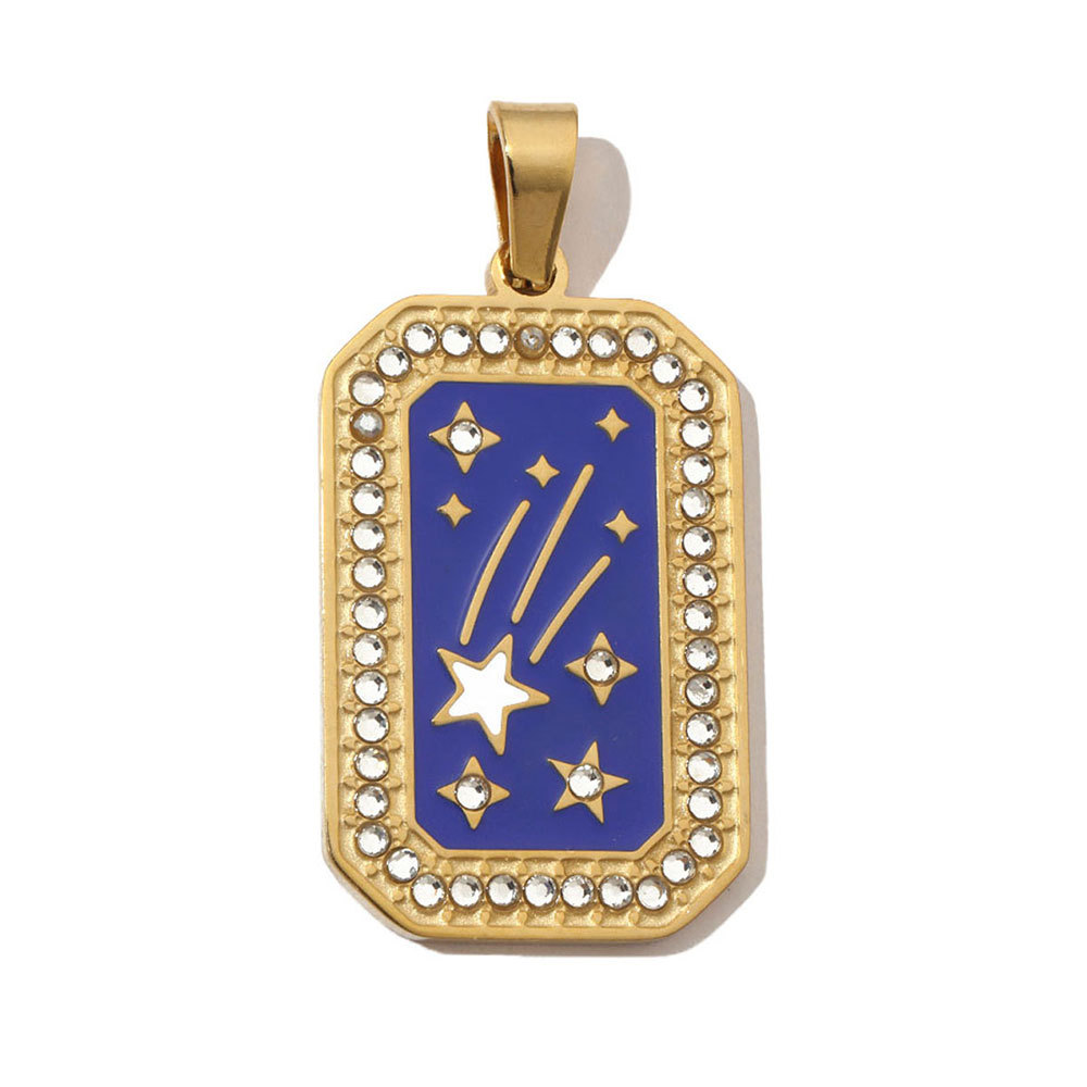 6pcs/pack French Stone Tarot Card Stainless Steel Necklace Pendant Women Enamel Sun Star Moon DIY Charms Eye Hand Jewelry