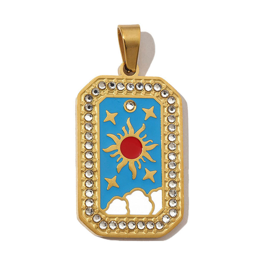 6pcs/pack French Stone Tarot Card Stainless Steel Necklace Pendant Women Enamel Sun Star Moon DIY Charms Eye Hand Jewelry