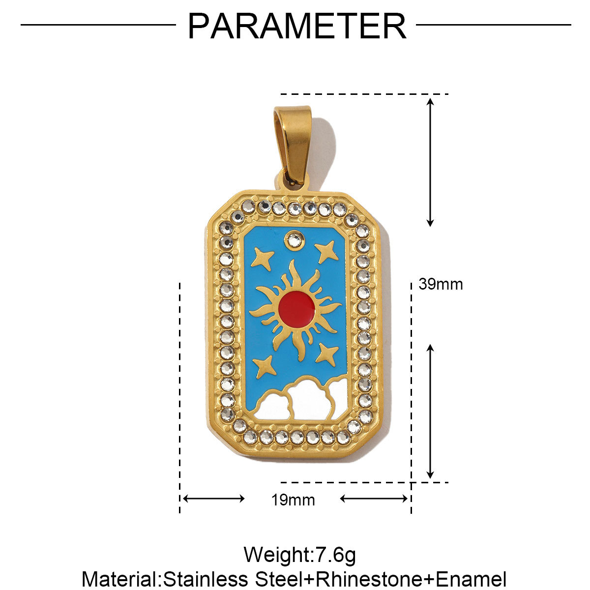 6pcs/pack French Stone Tarot Card Stainless Steel Necklace Pendant Women Enamel Sun Star Moon DIY Charms Eye Hand Jewelry