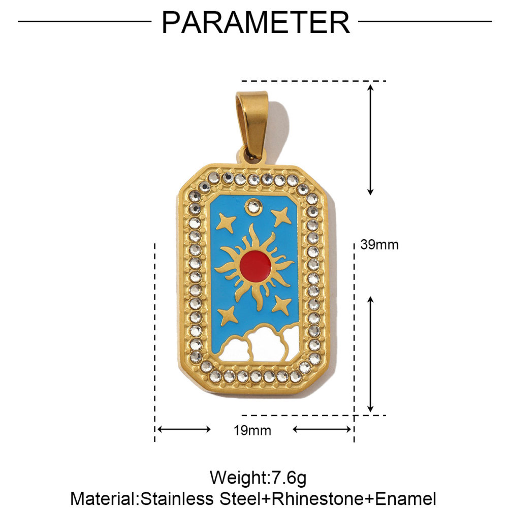 6pcs/pack French Stone Tarot Card Stainless Steel Necklace Pendant Women Enamel Sun Star Moon DIY Charms Eye Hand Jewelry