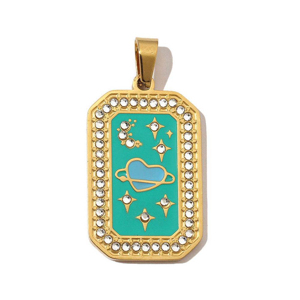 6pcs/pack French Stone Tarot Card Stainless Steel Necklace Pendant Women Enamel Sun Star Moon DIY Charms Eye Hand Jewelry