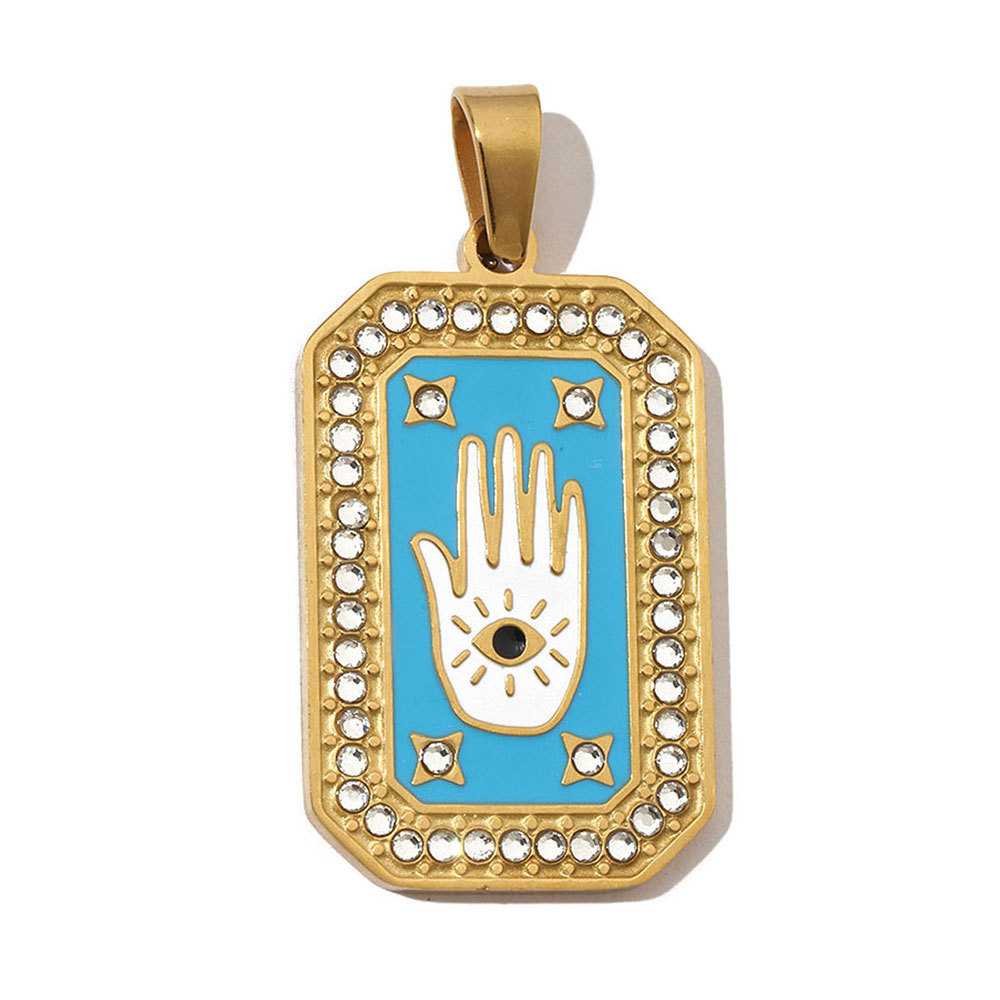 6pcs/pack French Stone Tarot Card Stainless Steel Necklace Pendant Women Enamel Sun Star Moon DIY Charms Eye Hand Jewelry