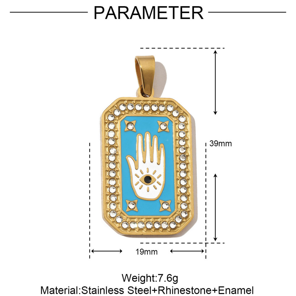 6pcs/pack French Stone Tarot Card Stainless Steel Necklace Pendant Women Enamel Sun Star Moon DIY Charms Eye Hand Jewelry