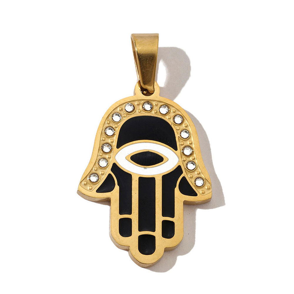 6pcs/pack French Stone Hamsa Hand Eye Stainless Steel Necklace Pendant Women Enamel Heart Cross Earring DIY Charms Moon Jewelry