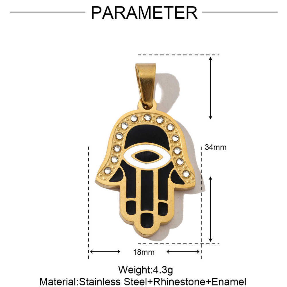 6pcs/pack French Stone Hamsa Hand Eye Stainless Steel Necklace Pendant Women Enamel Heart Cross Earring DIY Charms Moon Jewelry