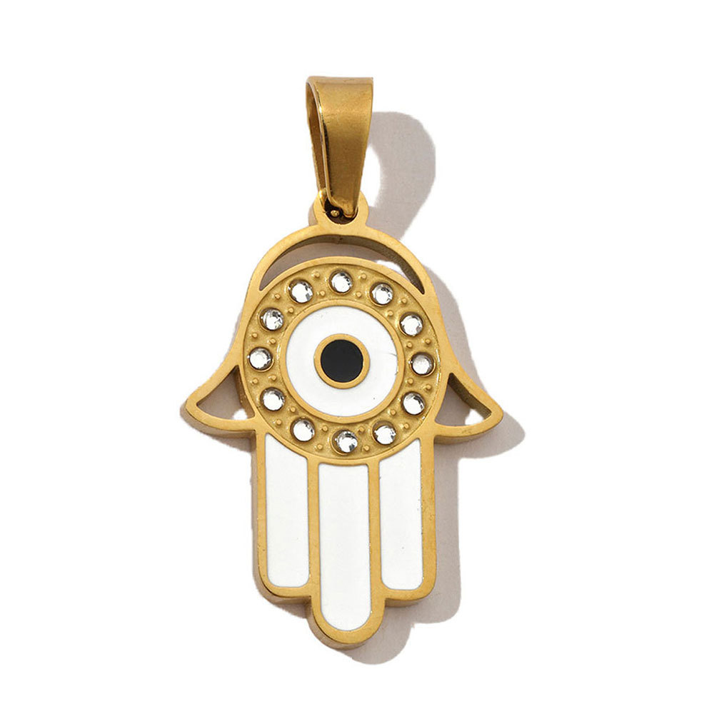 6pcs/pack French Stone Hamsa Hand Eye Stainless Steel Necklace Pendant Women Enamel Heart Cross Earring DIY Charms Moon Jewelry