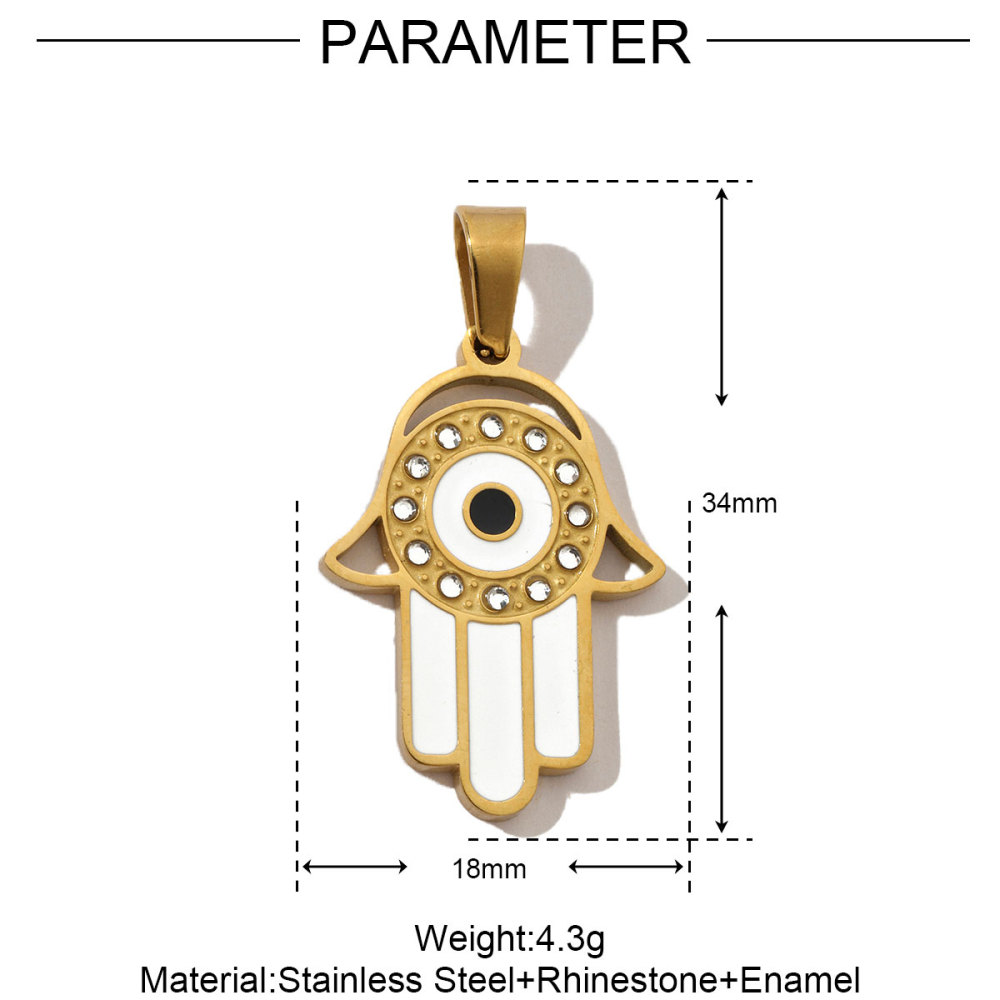 6pcs/pack French Stone Hamsa Hand Eye Stainless Steel Necklace Pendant Women Enamel Heart Cross Earring DIY Charms Moon Jewelry