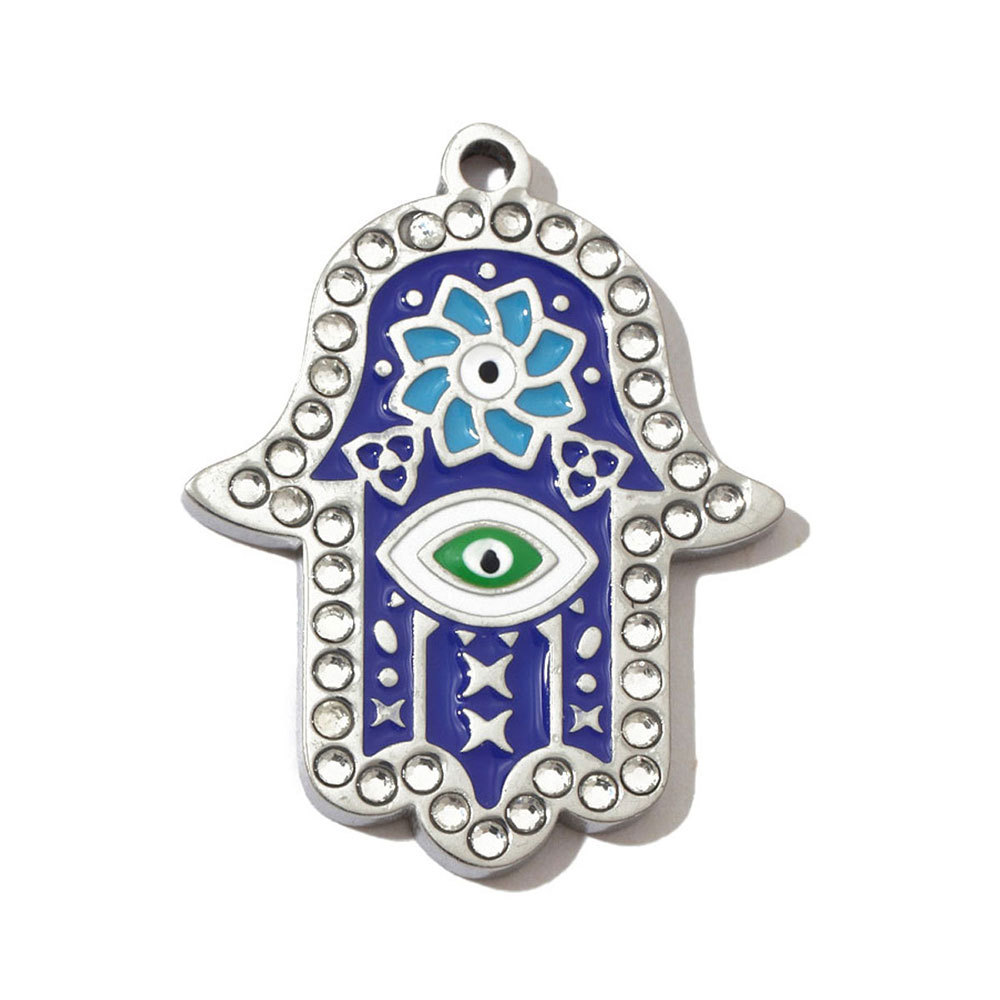 6pcs/pack French Stone Hamsa Hand Eye Stainless Steel Necklace Pendant Women Enamel Heart Cross Earring DIY Charms Moon Jewelry