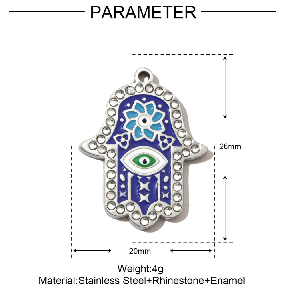 6pcs/pack French Stone Hamsa Hand Eye Stainless Steel Necklace Pendant Women Enamel Heart Cross Earring DIY Charms Moon Jewelry