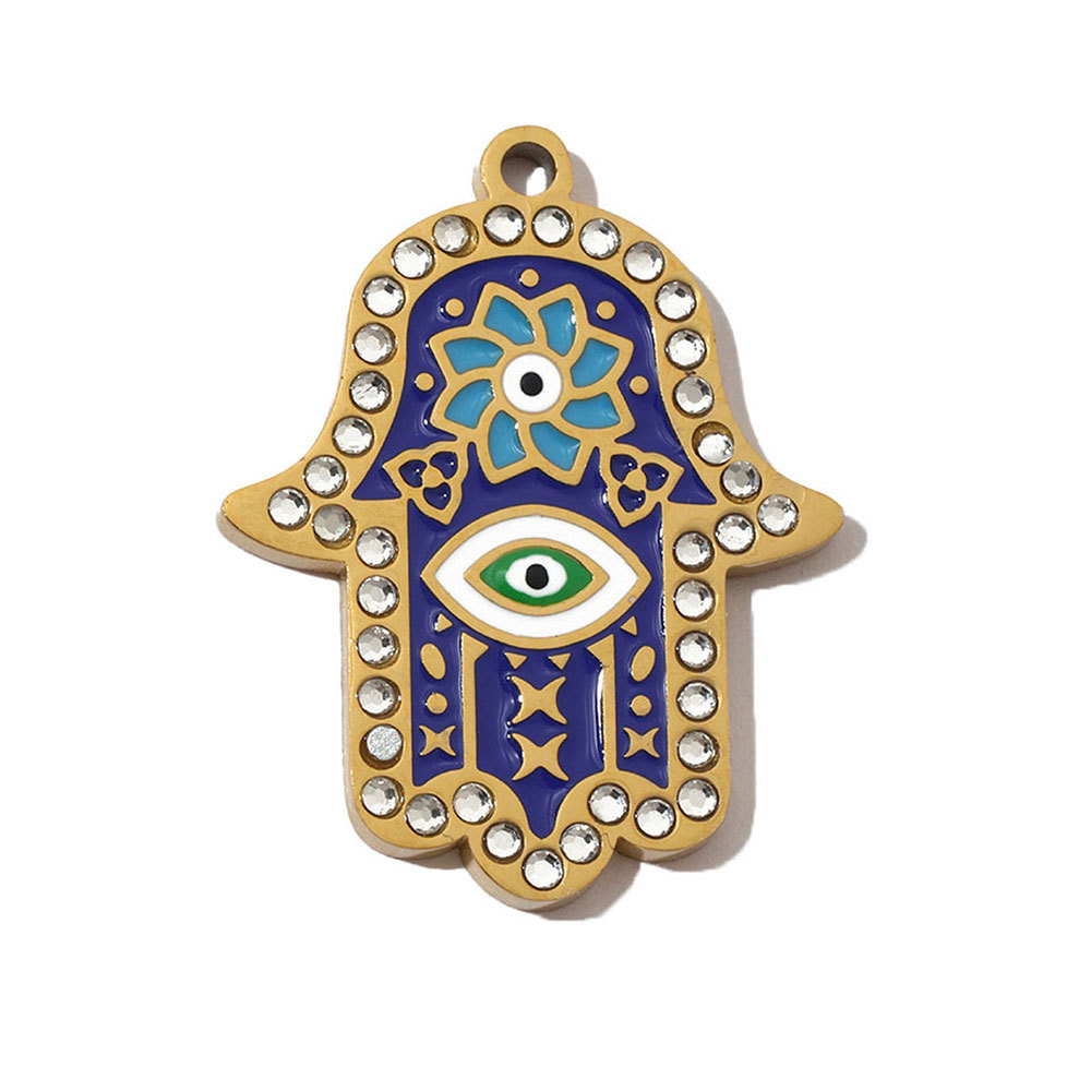 6pcs/pack French Stone Hamsa Hand Eye Stainless Steel Necklace Pendant Women Enamel Heart Cross Earring DIY Charms Moon Jewelry