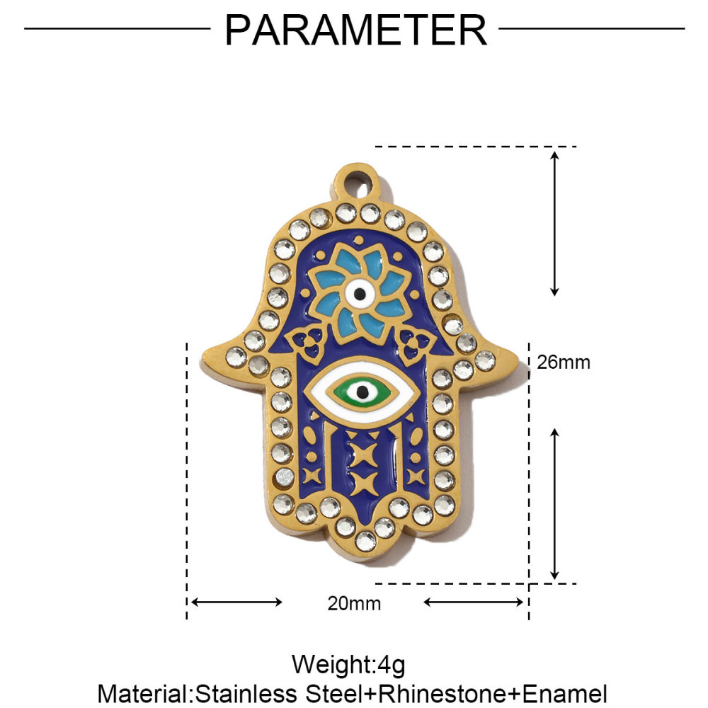 6pcs/pack French Stone Hamsa Hand Eye Stainless Steel Necklace Pendant Women Enamel Heart Cross Earring DIY Charms Moon Jewelry