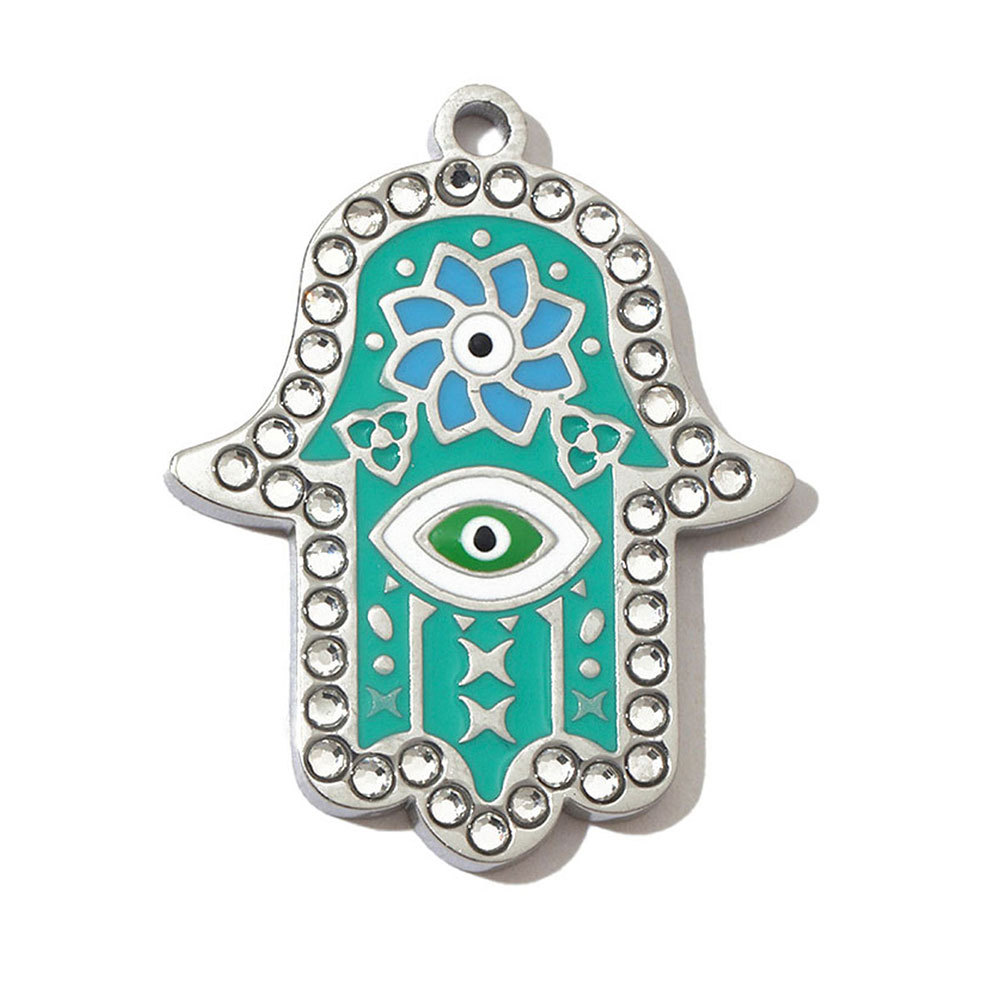 6pcs/pack French Stone Hamsa Hand Eye Stainless Steel Necklace Pendant Women Enamel Heart Cross Earring DIY Charms Moon Jewelry