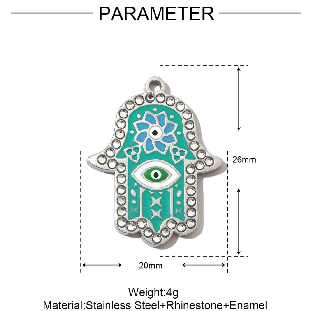 6pcs/pack French Stone Hamsa Hand Eye Stainless Steel Necklace Pendant Women Enamel Heart Cross Earring DIY Charms Moon Jewelry