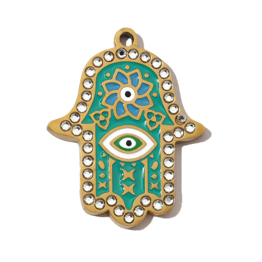 6pcs/pack French Stone Hamsa Hand Eye Stainless Steel Necklace Pendant Women Enamel Heart Cross Earring DIY Charms Moon Jewelry