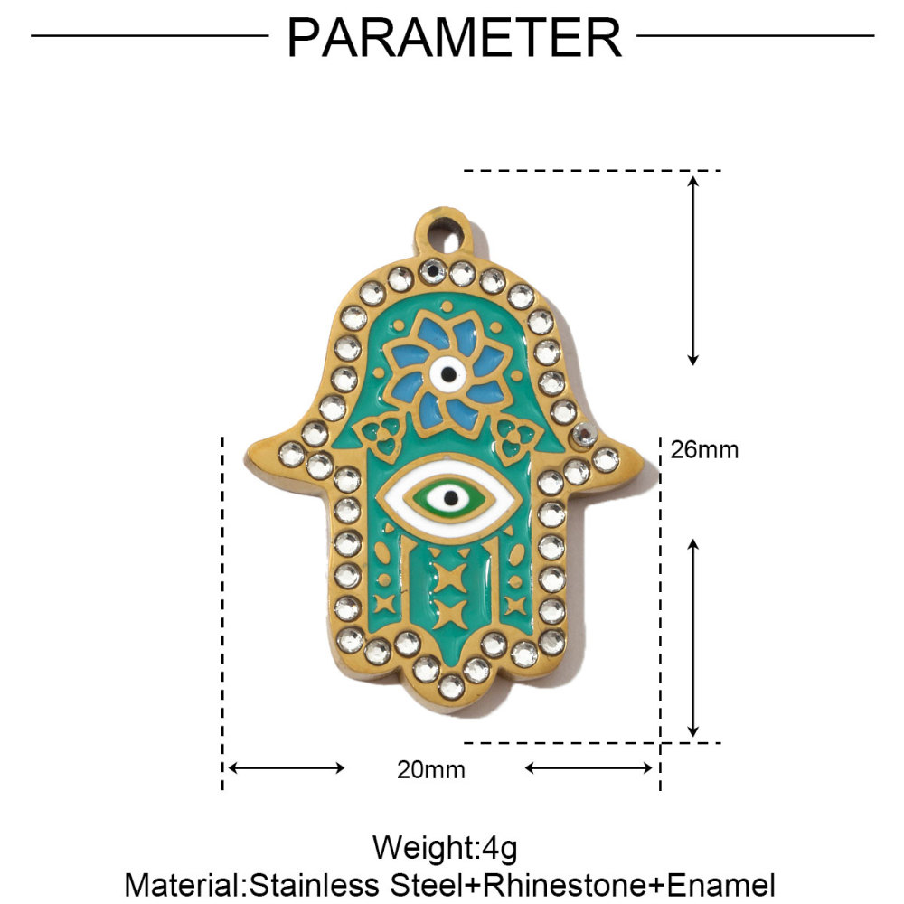 6pcs/pack French Stone Hamsa Hand Eye Stainless Steel Necklace Pendant Women Enamel Heart Cross Earring DIY Charms Moon Jewelry